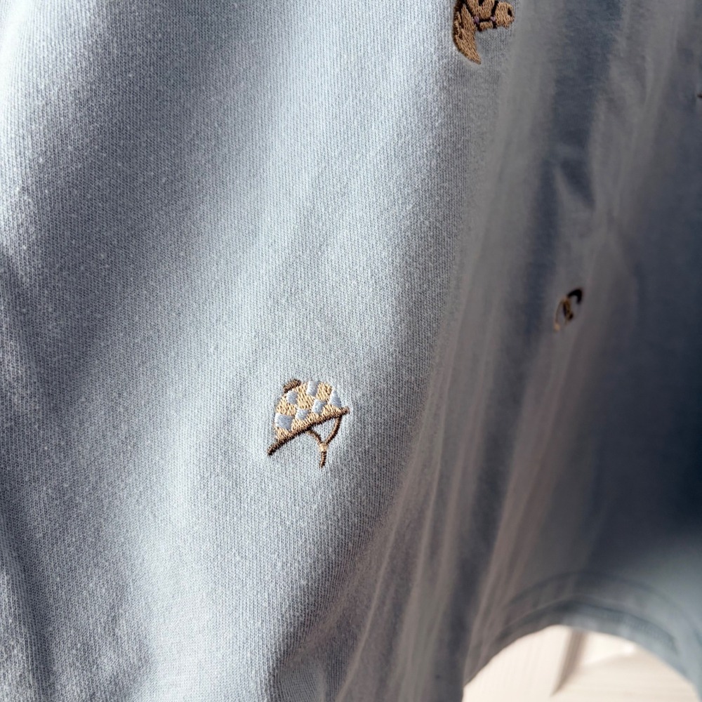 Light Blue Mock Neck Long Sleeve Top with Equestrian Horse Embroidery - Picture 2 of 10
